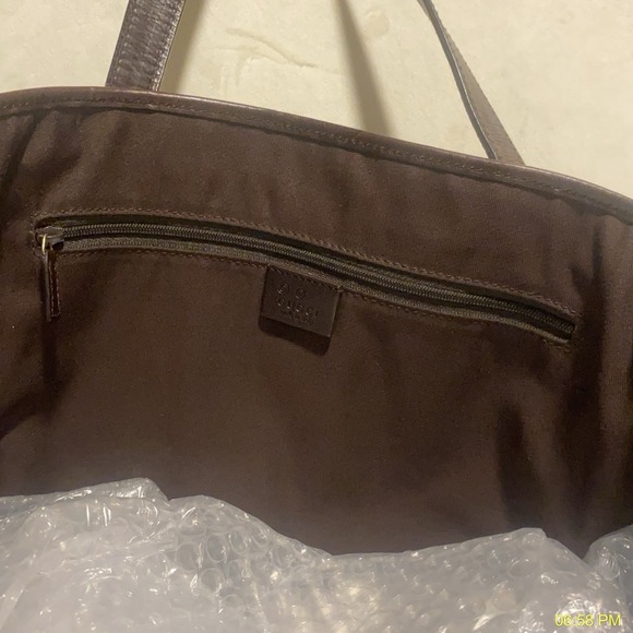 Gucci Y2K GG Monogram Metallic Brown Coated Canvas Leather Tote Bag Italy - Picture 8 of 14